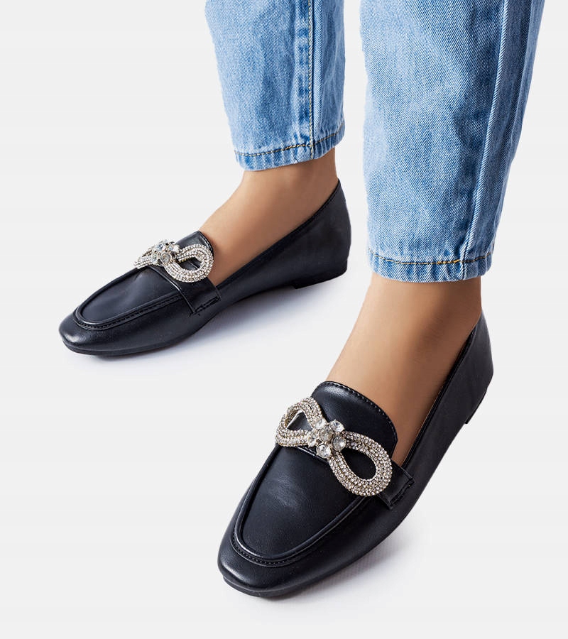 Czarne mokasyny z cyrkoniami LCL-6 38