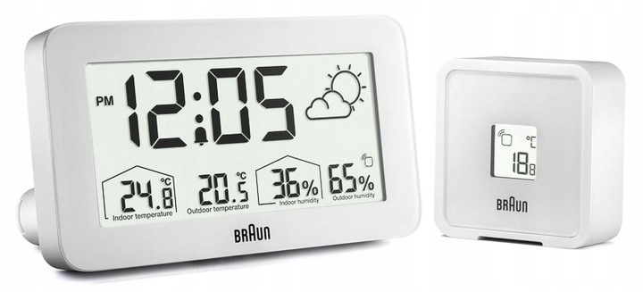 Budík s hodinami Braun BC13 a meteostanicí