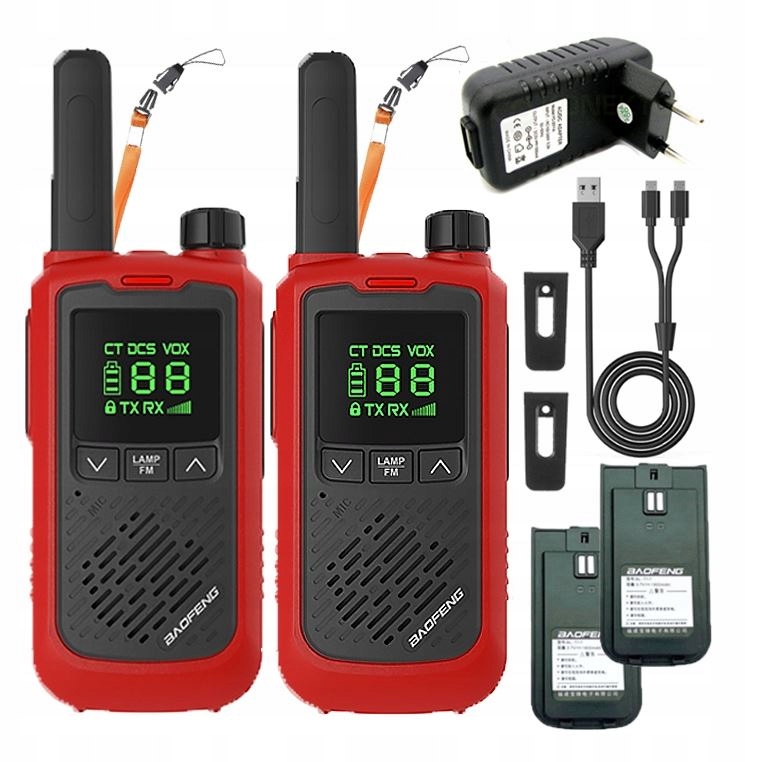 2x Krótkofalówka Baofeng BF-T17 walkie talkie CZERWONY Maksymalny zasięg 10 km