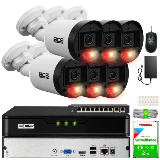 Zestaw Monitoringu 6x BCS-P-TIP14FSR3L3-Ai 4MPX Audio IP67 Akcesoria Bcs