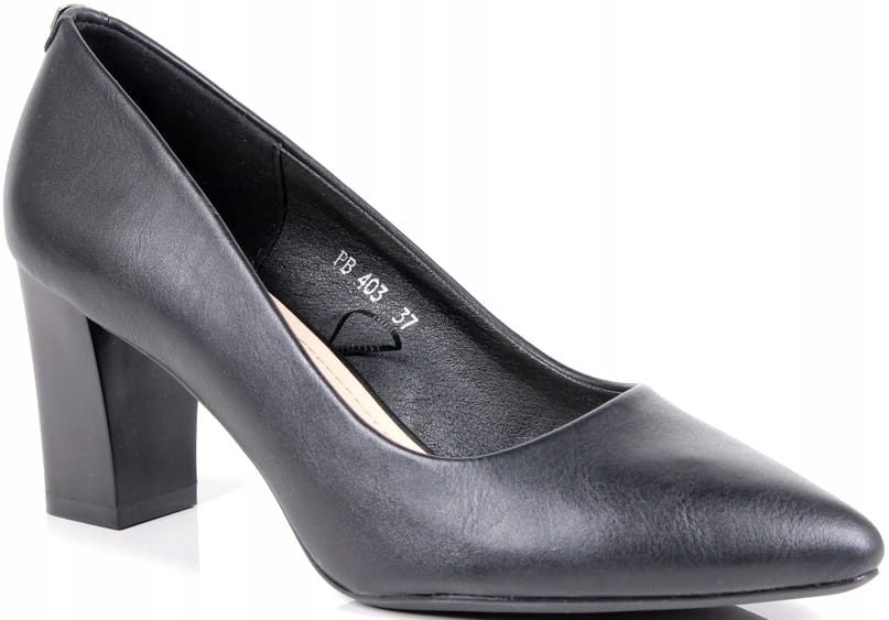 CZARNE BUTY DAMSKIE CZÓŁENKA BUTY NA OBCASIE SŁUPKU MATOWE STABILNE Wzór dominujący bez wzoru