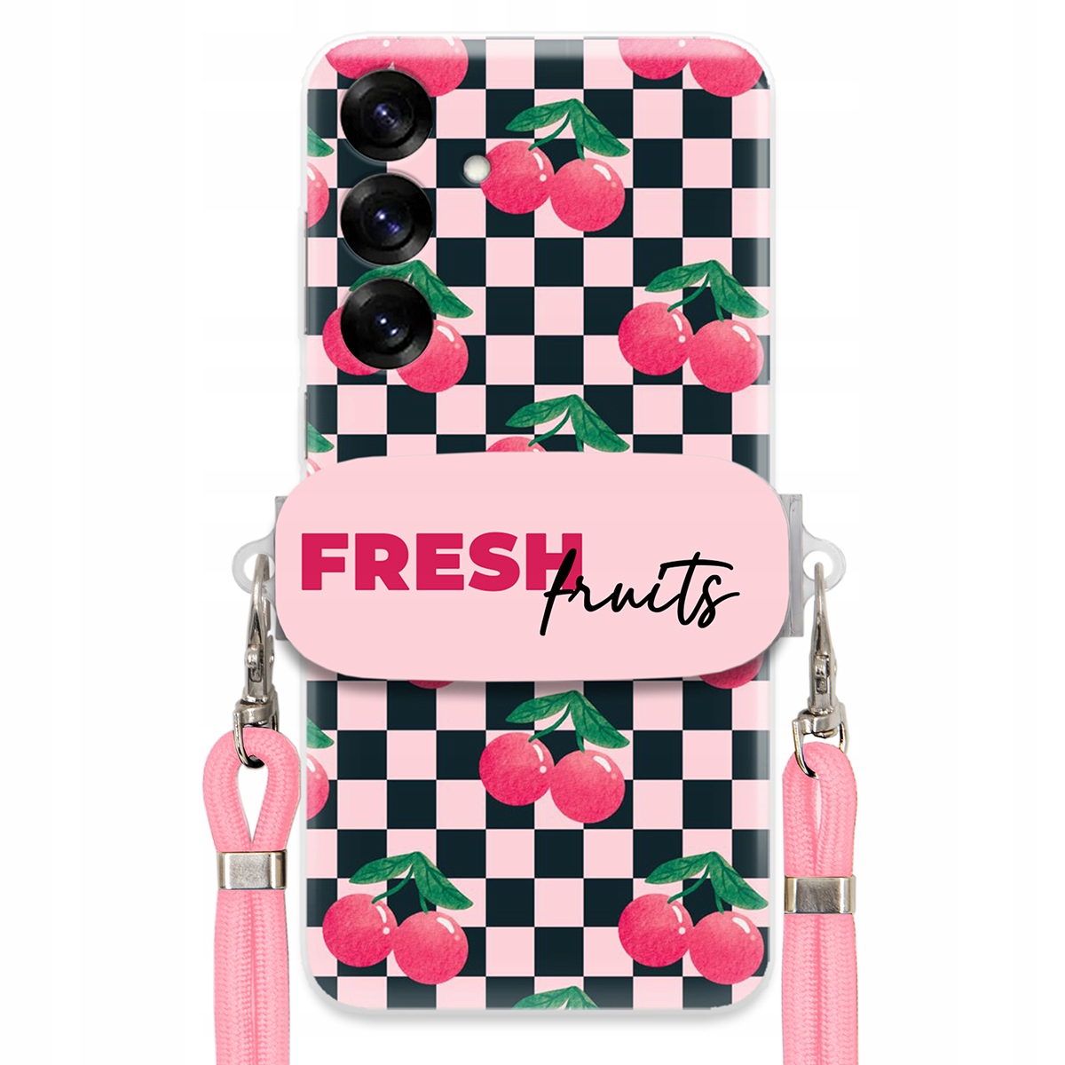 Pouzdro pro Samsung S25 Vodítko Pink Crossbody Držák Šachovnice Fresh Fruits