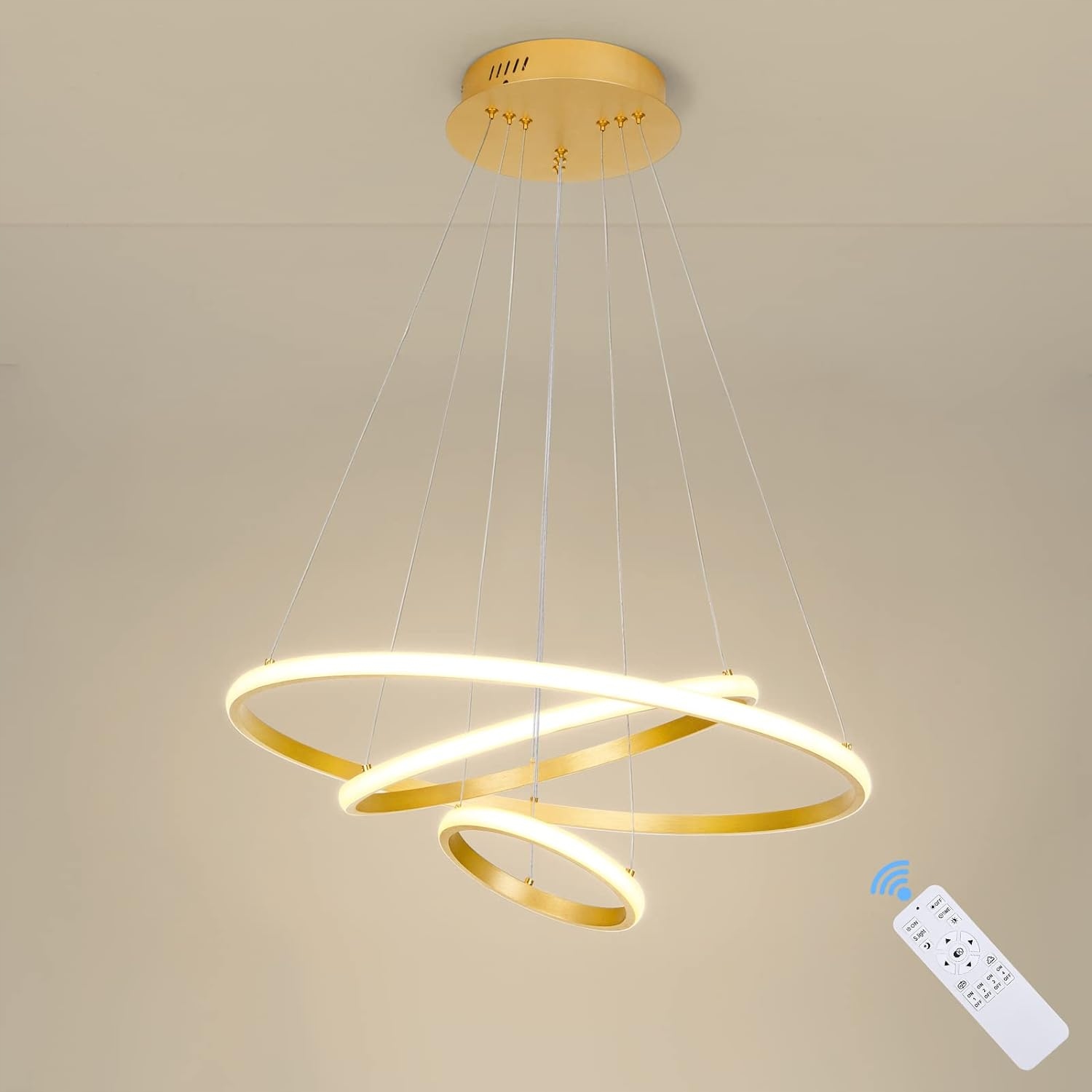Závěsná Lampa Zlatá Led Lustr Moderní Do Obýváku S Dálkovým Ovladačem 8700LM 40W