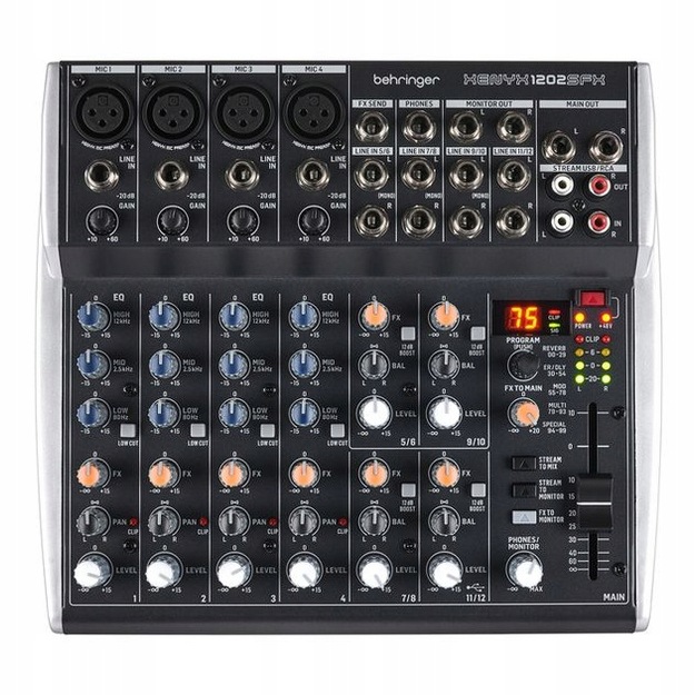 Mixér Behringer Xenyx 1202SFX 12-kanálový Usb rozhraní Klark Teknik