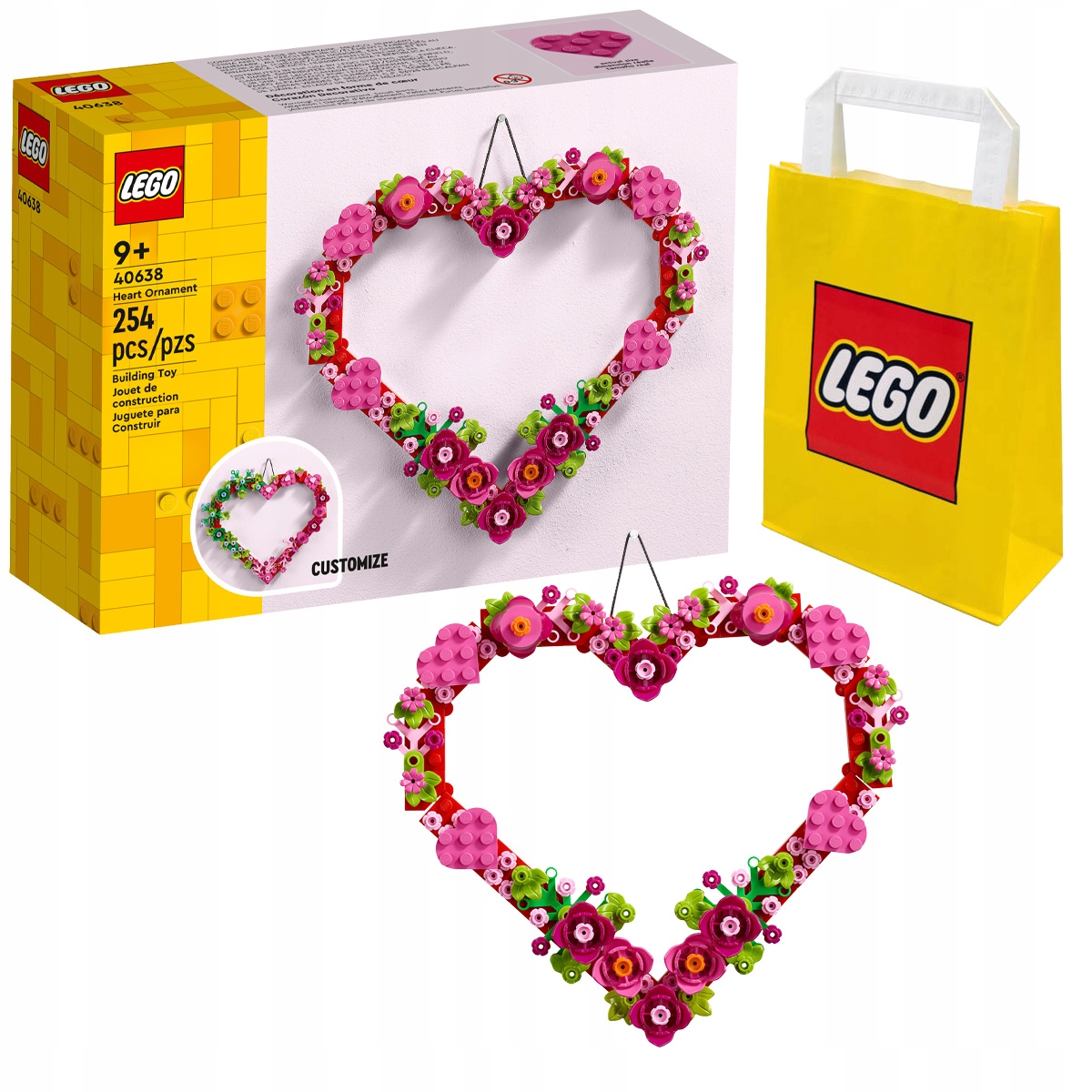 KLOCKI LEGO 40638 OZDOBA W KSZTAŁCIE SERCA PREZENT NA DZIEN DZIECKA + TORBA