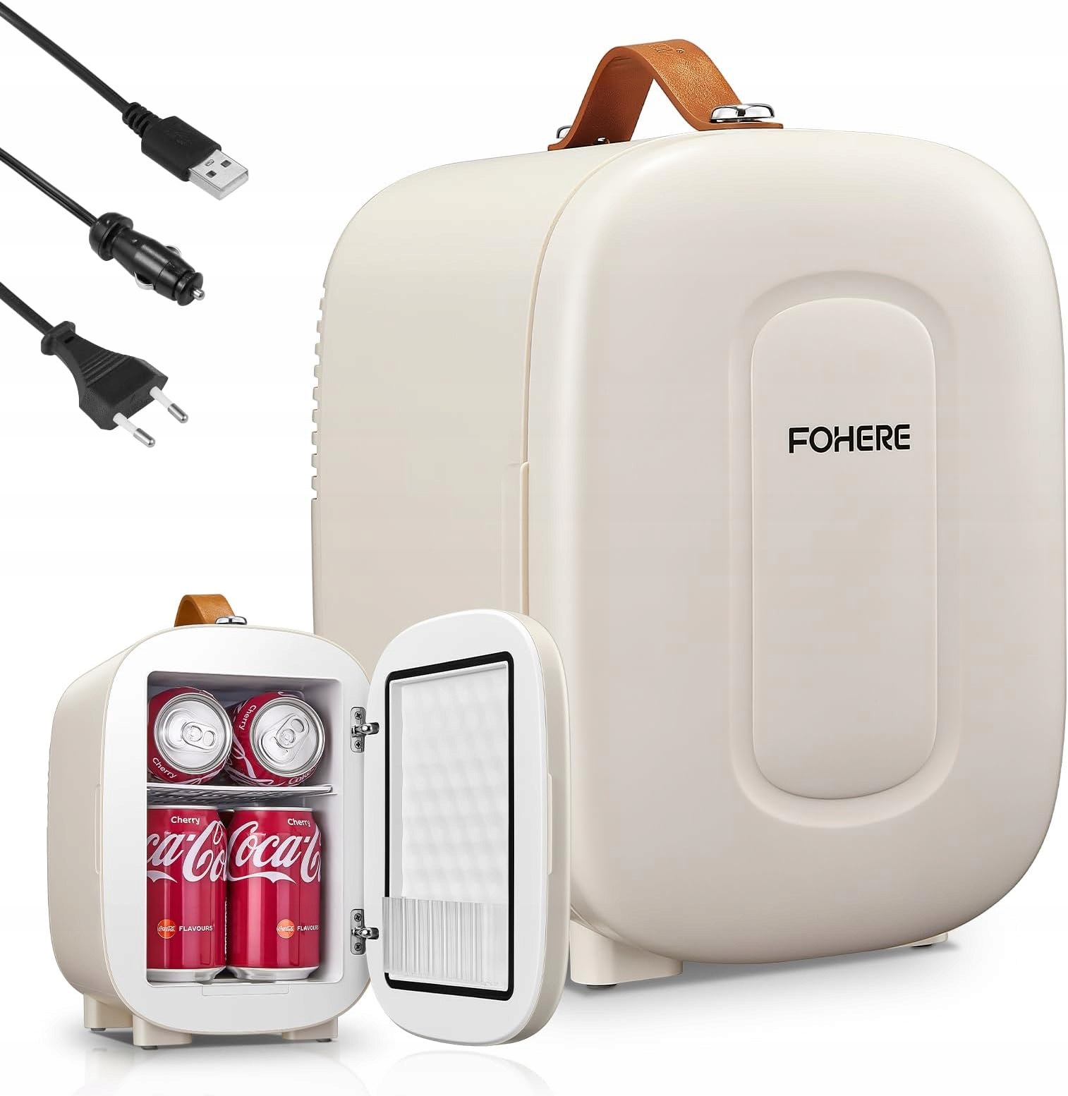 FOHERE Mini lodówka 5 l/6 puszek, dodatkowe zasilanie USB, 220 V AC/12 V