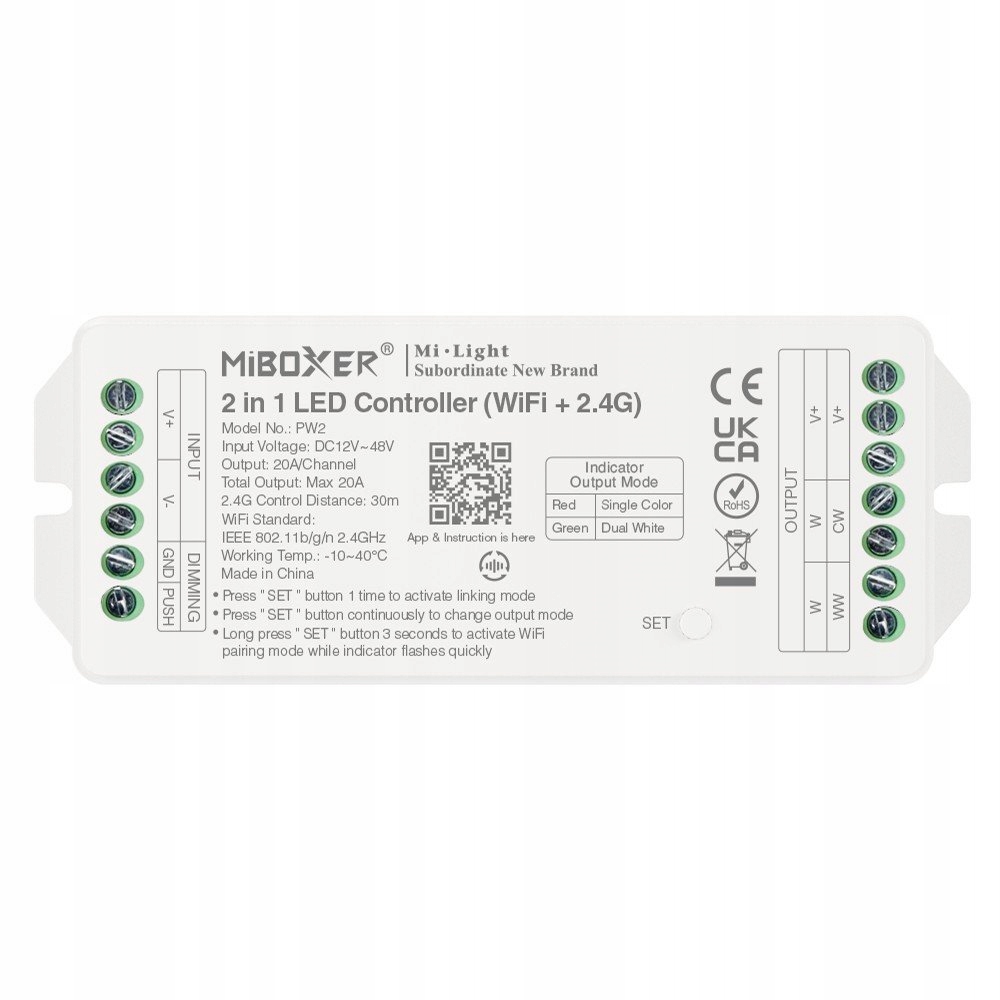 Sterownik Led 2w1 Mono/CCT 12-48V 20A Tuya Smart MiLight PW2