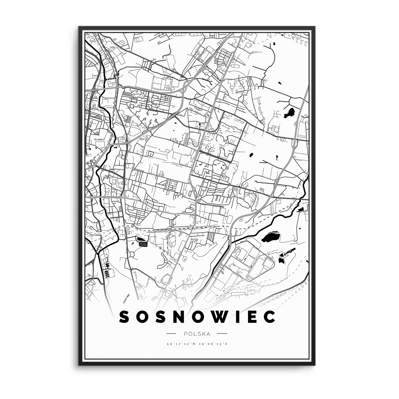 Plakat w ramie MAPA SOSNOWIEC 70x100 *kolory