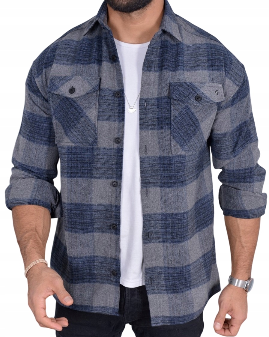 Flanelová Pánská Kostkovaná Košile S Kapsami Casual M