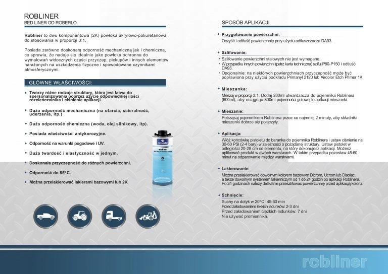 ROBLINER ŚROD. OCHRONY KAROSERII 800ml + BARWNIK Stan opakowania oryginalne
