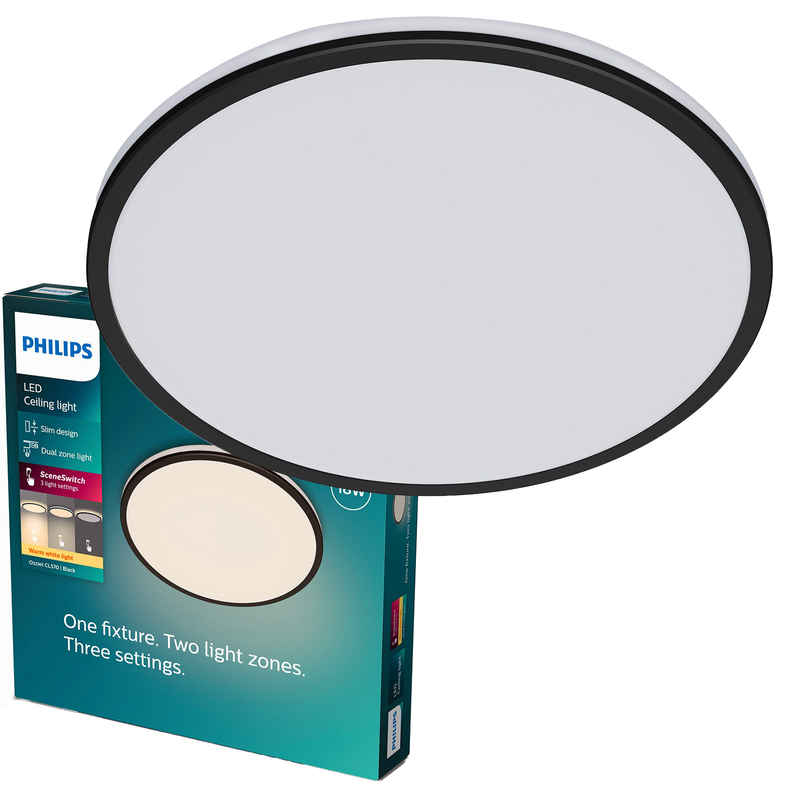 Stropná lampa Stropné Svietidlo 18W 1800lm 2700K SceneSwitch čierna Philips