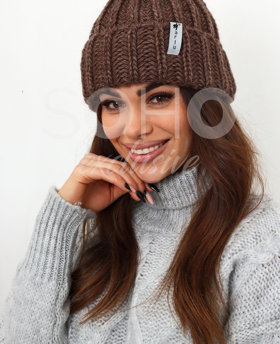 CZAPKA DAMSKA KOBIECA ZIMOWA MODNA CIEPŁA PRODUKT POLSKI CZEKOLADOWY 2252 Marka bez marki