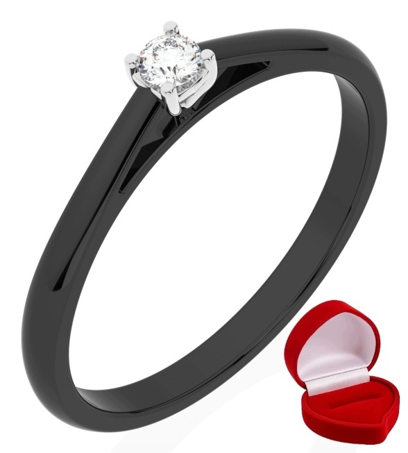 Zlatý Prstýnek 585 14k Brylant 0,06 ct Černé Zlato R0