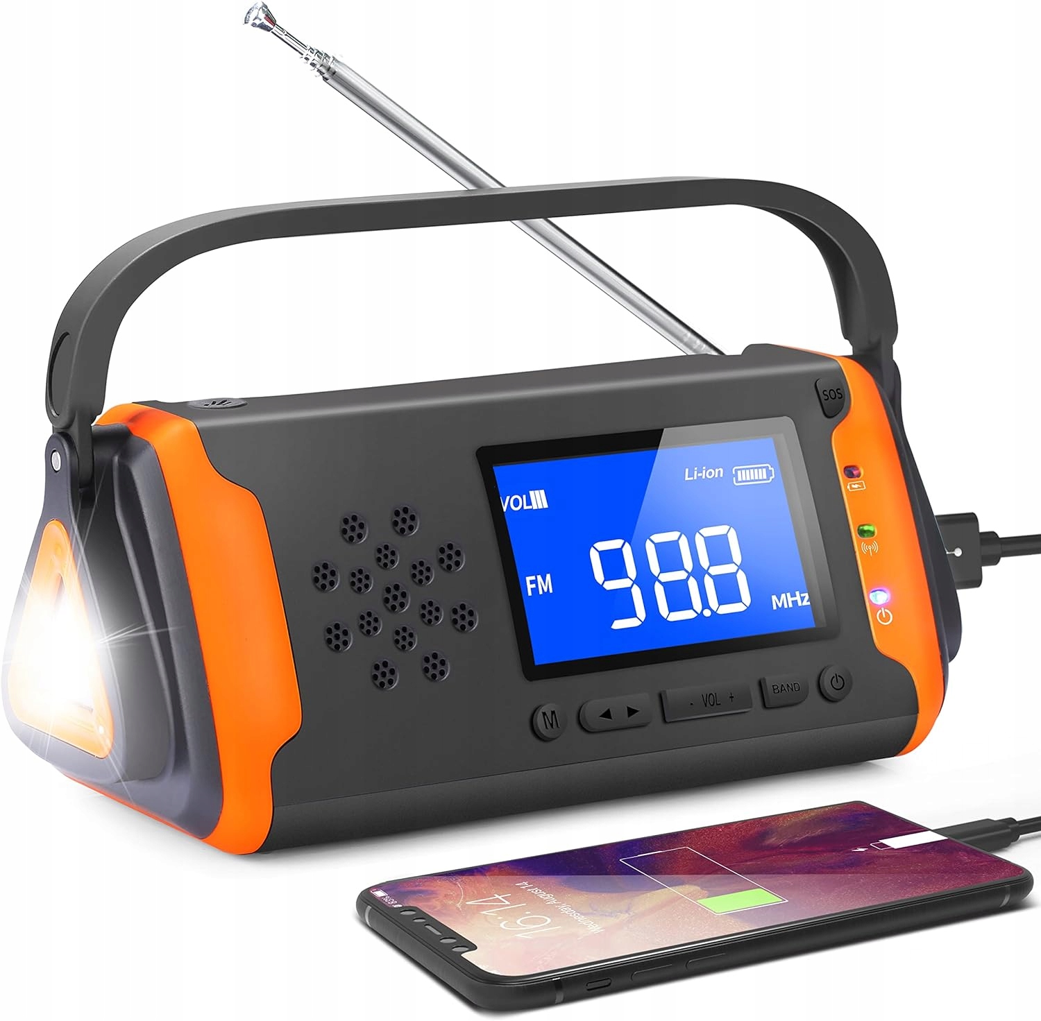 Radio Solarne Przenośne AM FM SOS POWERBANK 4000mAh USB Latarka Dynamo IPX3
