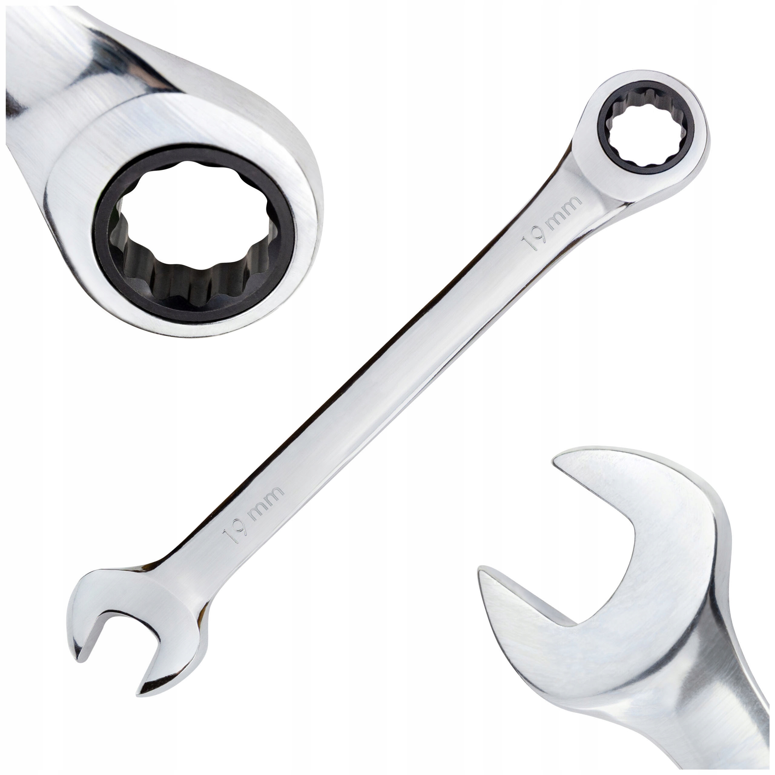 KLUCZE PŁASKO-OCZKOWE Z GRZECHOTKĄ klucz płaski Cr-V stalowy 19 mm chrom