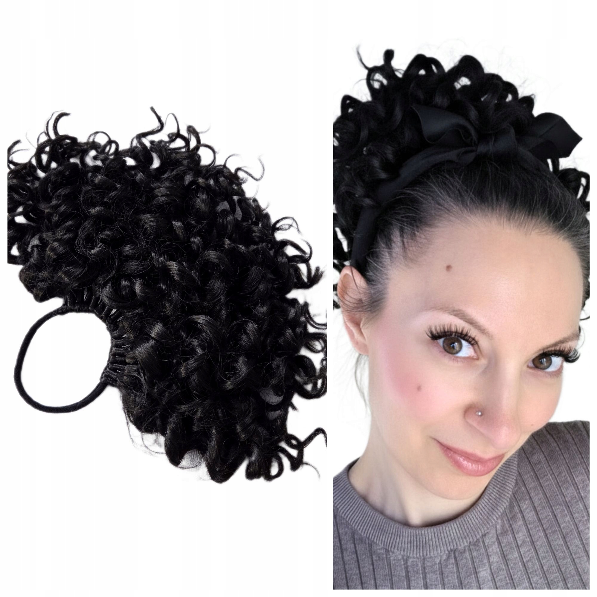 Poník na gumičce, Příčesek kudrlinky, černý, Tajemná Koketka, 20 cm