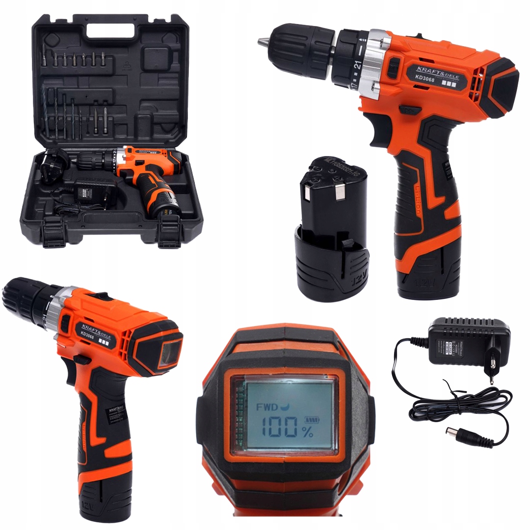 Wkrętarka wiertarka akumulatorowa Kraft&Dele KD3068 12V Li-ion LCD 2baterie