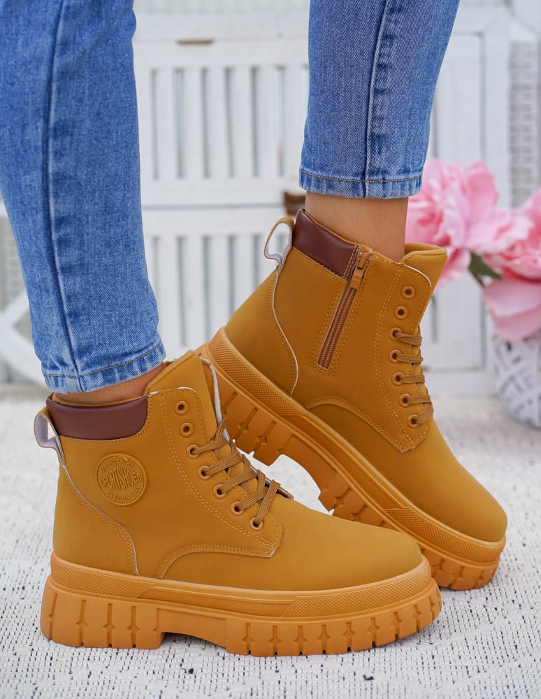 Botki Trapery Treckingowe Gruba Podeszwa Camel 40 Kolor brązowy