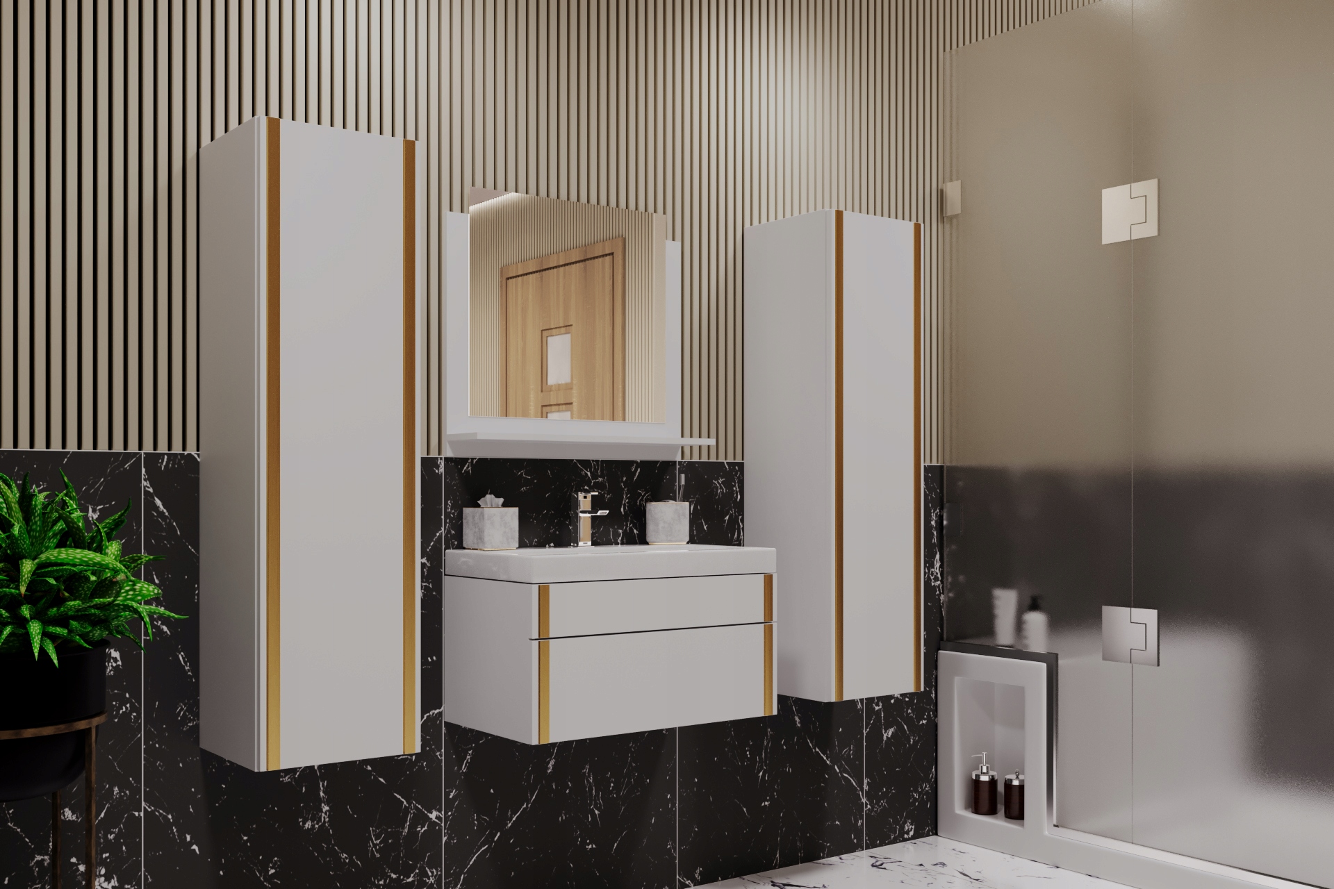 Zestaw mebli łazienkowych szafki meble łazienkowe wiszące lustro DE II 60 Kolor frontów wielokolorowy