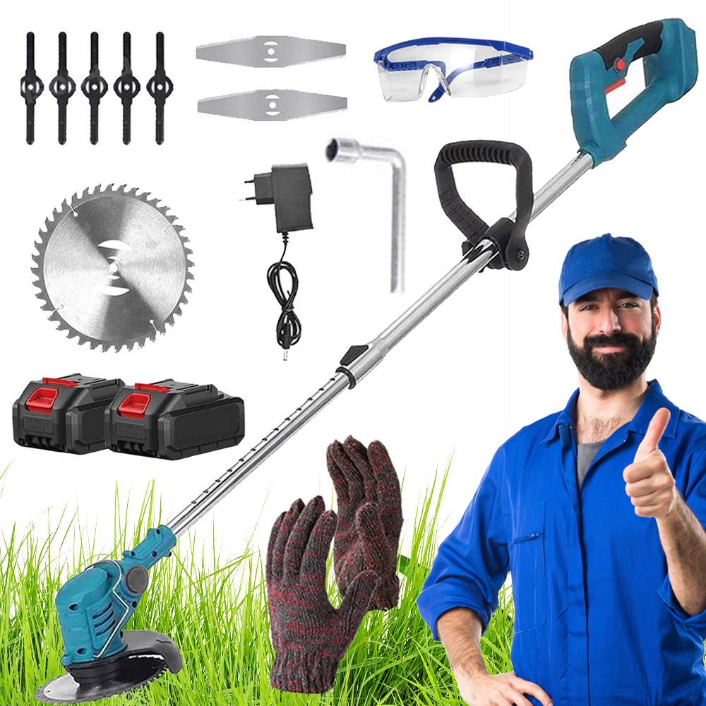 Akumulátorová Sekačka 21V 900W Se 3 Čepelemi Na Keře A Trávy, Nastavitelná