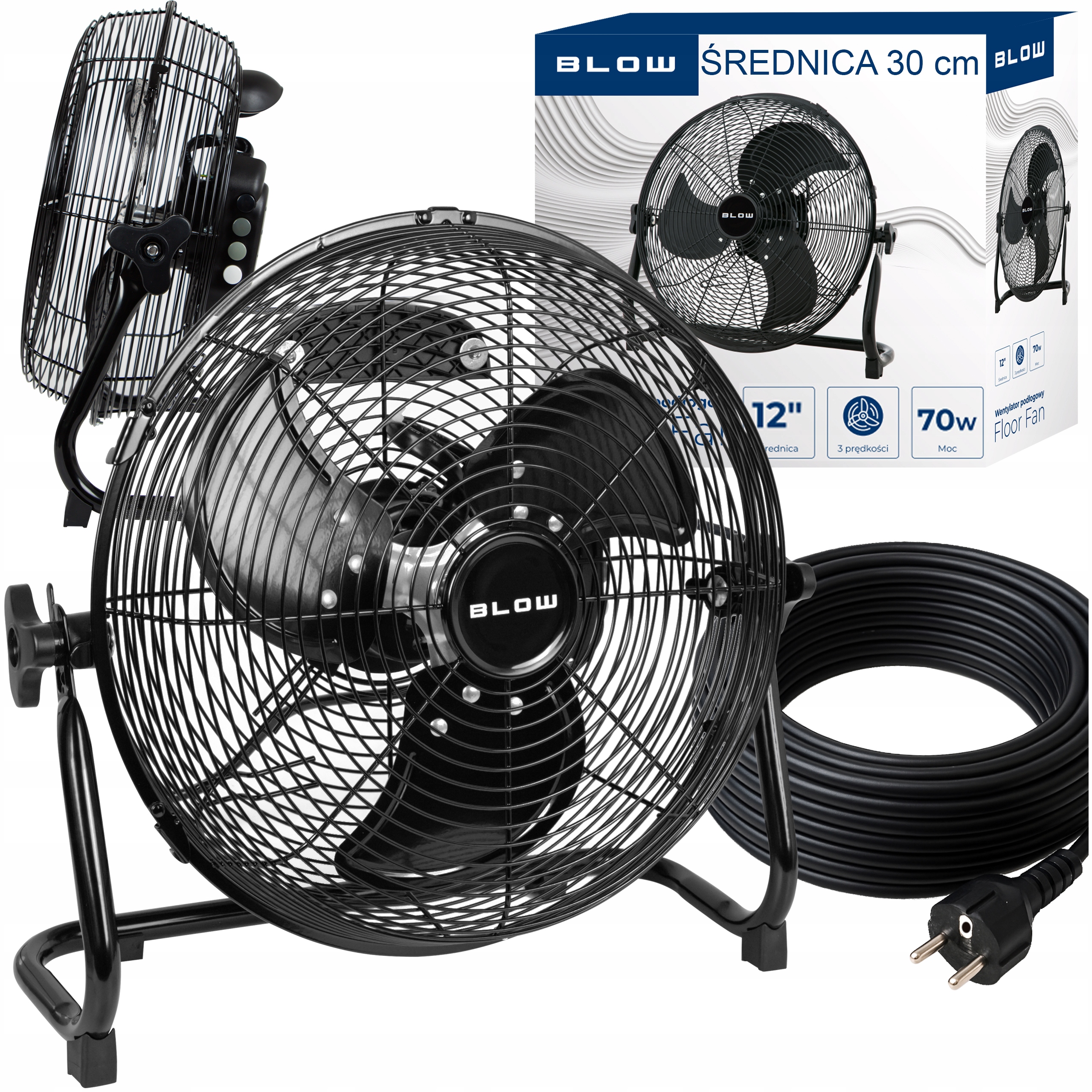 Ventilátor Větráček Podlahový Cirkulátor Silný Tichý 70W 3 Režimy Černý 30CM