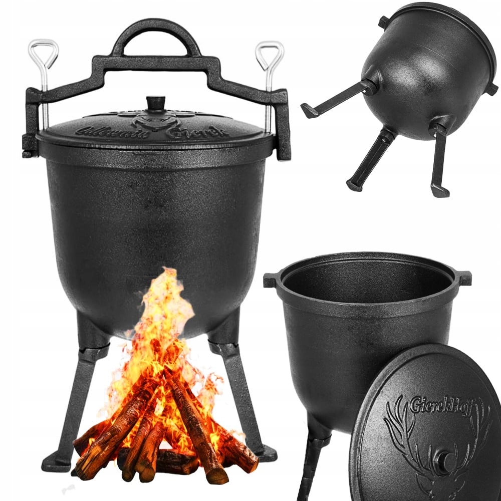 Litinový Kotlík 8 l Lovecký Hrnec Maďarský pečeně na oheň gril