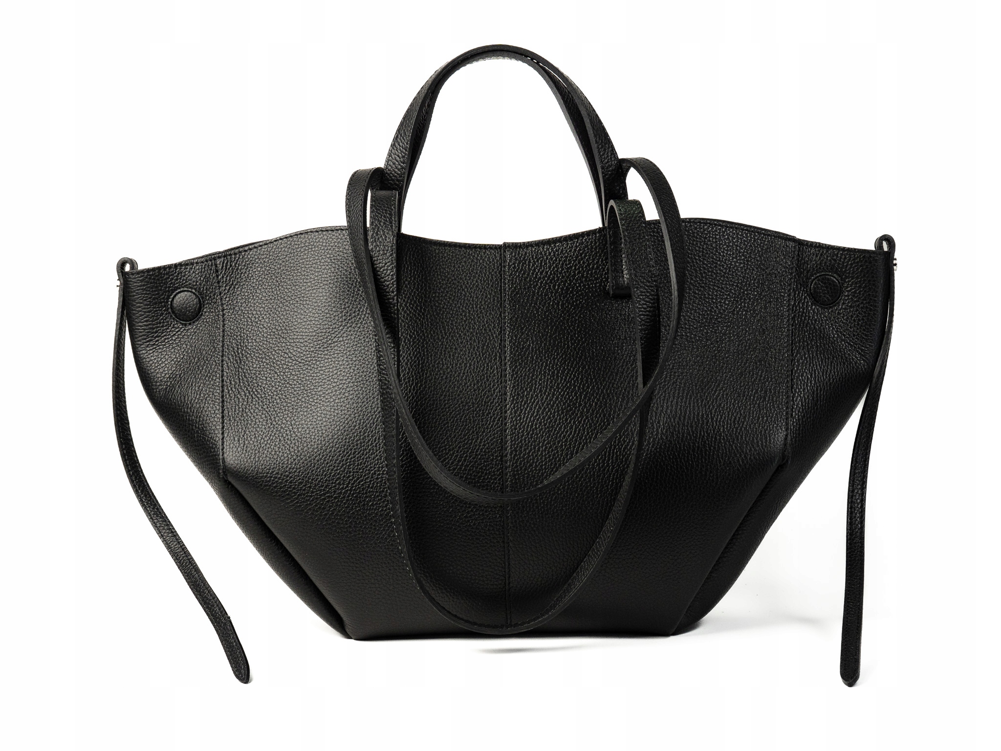 Torebka Damska Skórzana Duża A4 Shopper Pojemna na Magnes Czarna