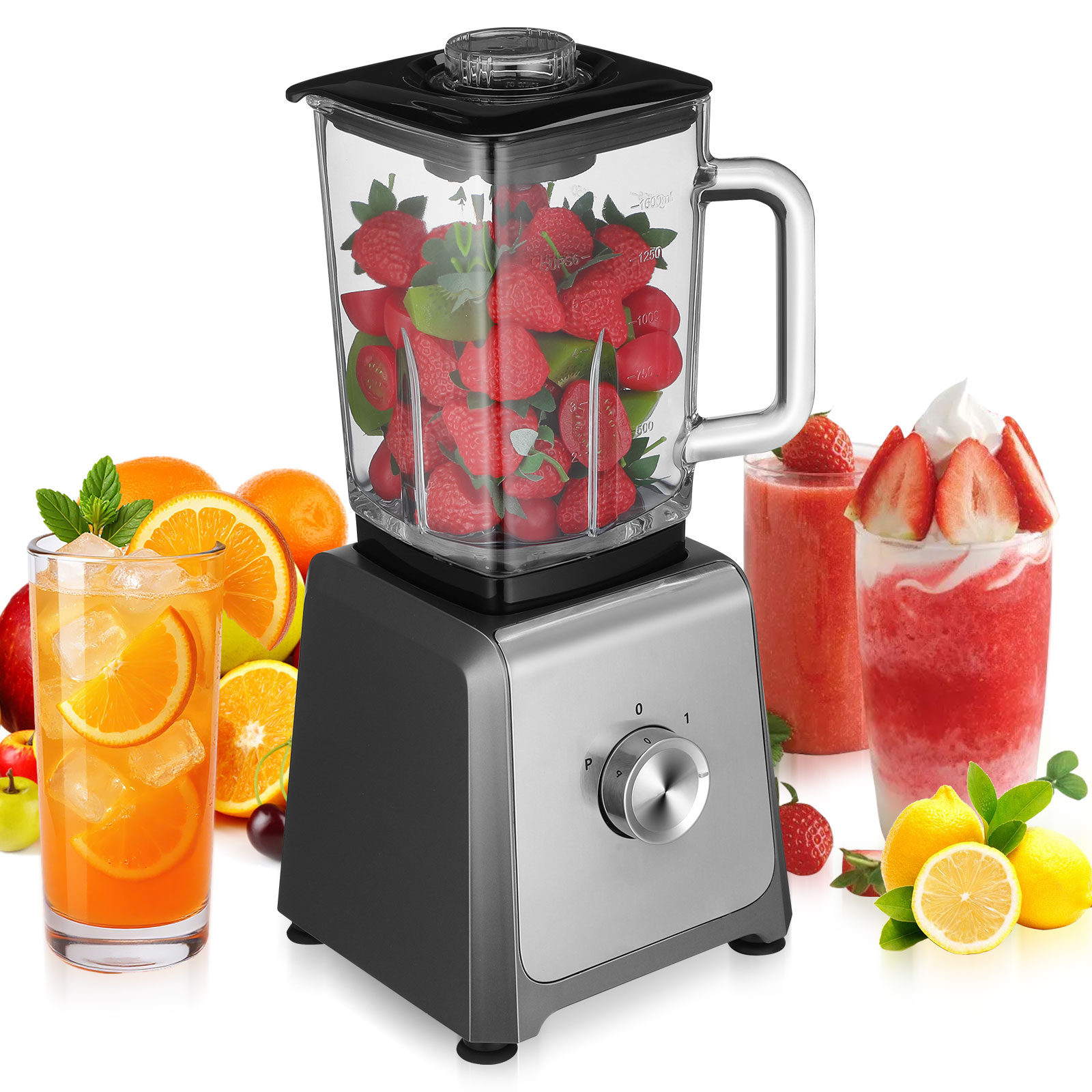 Skleněný Stolní Mixér 1,6L Na Smoothie A Koktejly, 6 Nožů