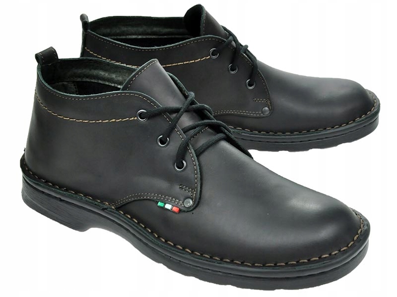 MĘSKIE POLSKIE TRZEWIKI SKÓRZANE 055 CZARNY 43 Rozmiar 43