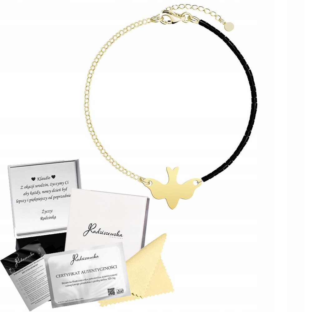 Zlatý náramek z holubice Duch svatý 925 Dárek Gravírování Bonus