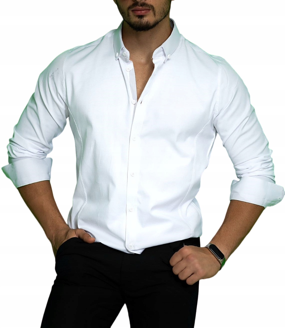 Elegantní Klasická Pánská Košile Hladká Bílá 3XL