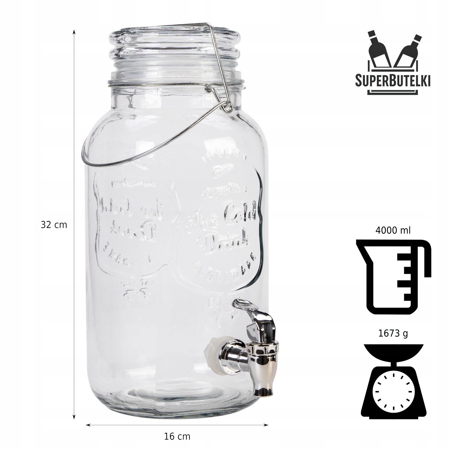 SŁÓJ SZKLANY 4 L + KRANIK na LEMONIADĘ NAPOJE SOK Kod producenta SLOJ_4_K