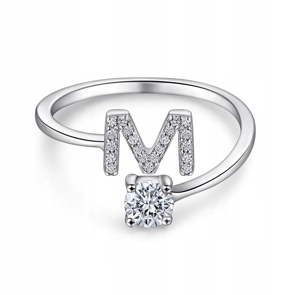 Pierścionki Srebrny Pierścionek Regulowany Pierścionek Litera M Srebro 925