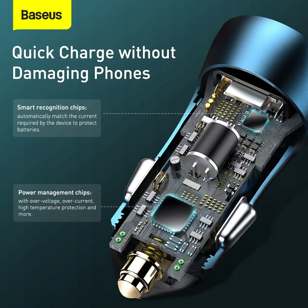 BASEUS SZYBKA ŁADOWARKA SAMOCHODOWA DO TELEFONU USB-C USB MOCNA 40W PD QC Zgodność ze standardem Quick Charge 3.0 Quick Charge 4.0