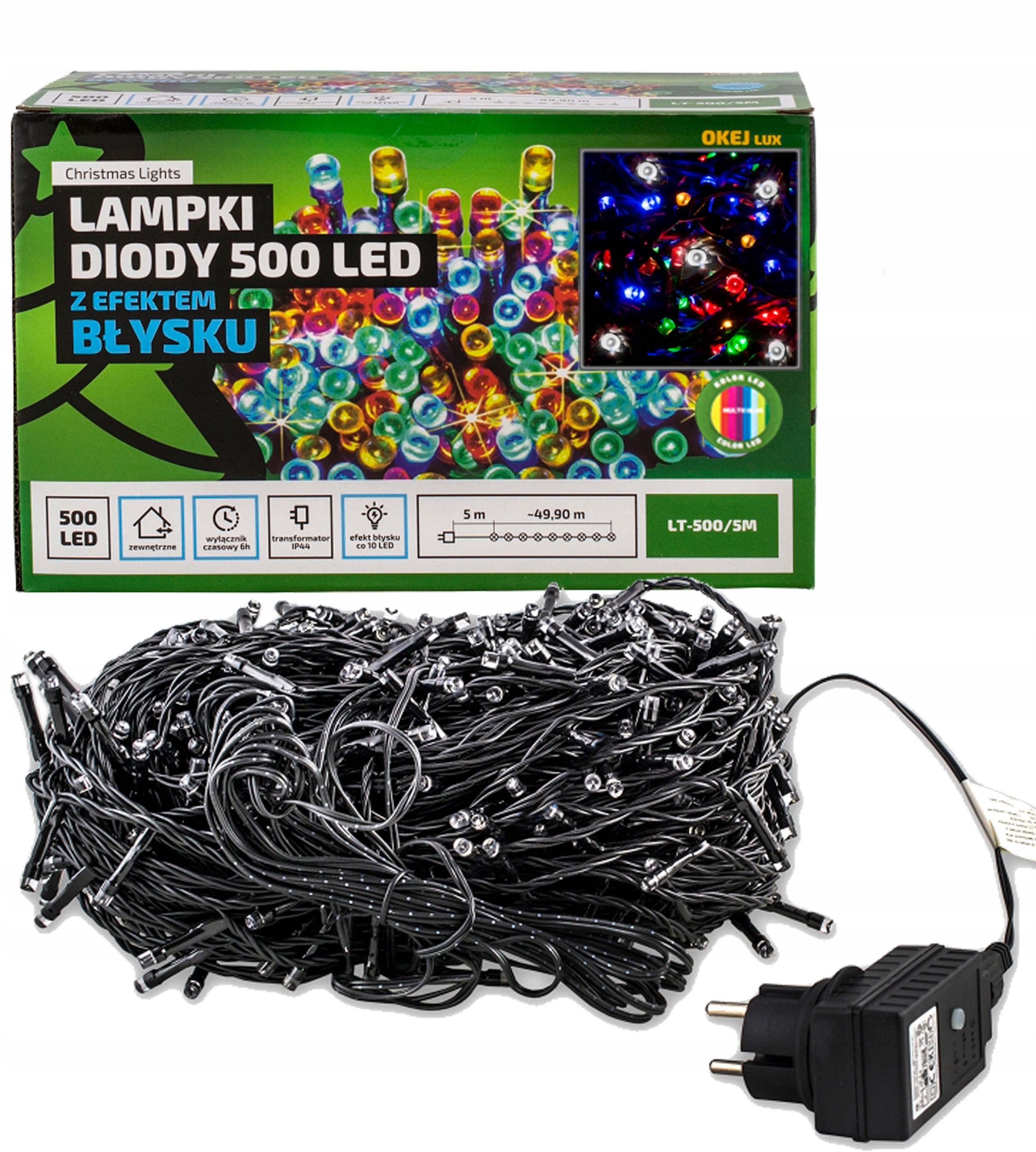 Lampki Choinkowe 500 LED BŁYSK 50m Timer MULTI