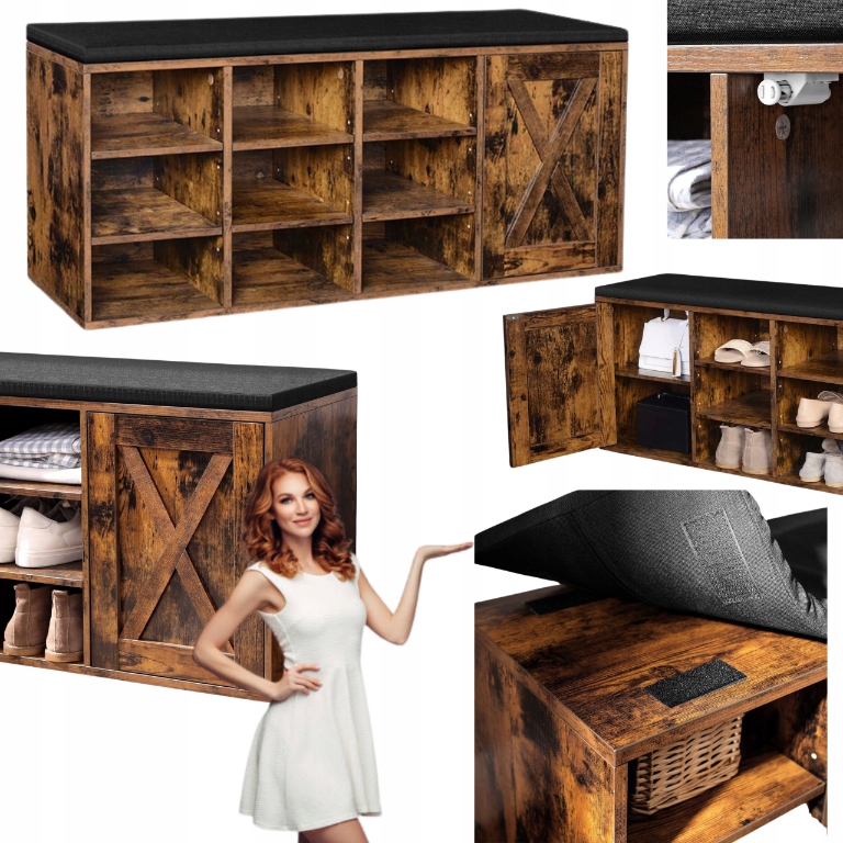 Lavica Polička na topánky s úložným priestorom a sedadlom na topánky a hračky Loft