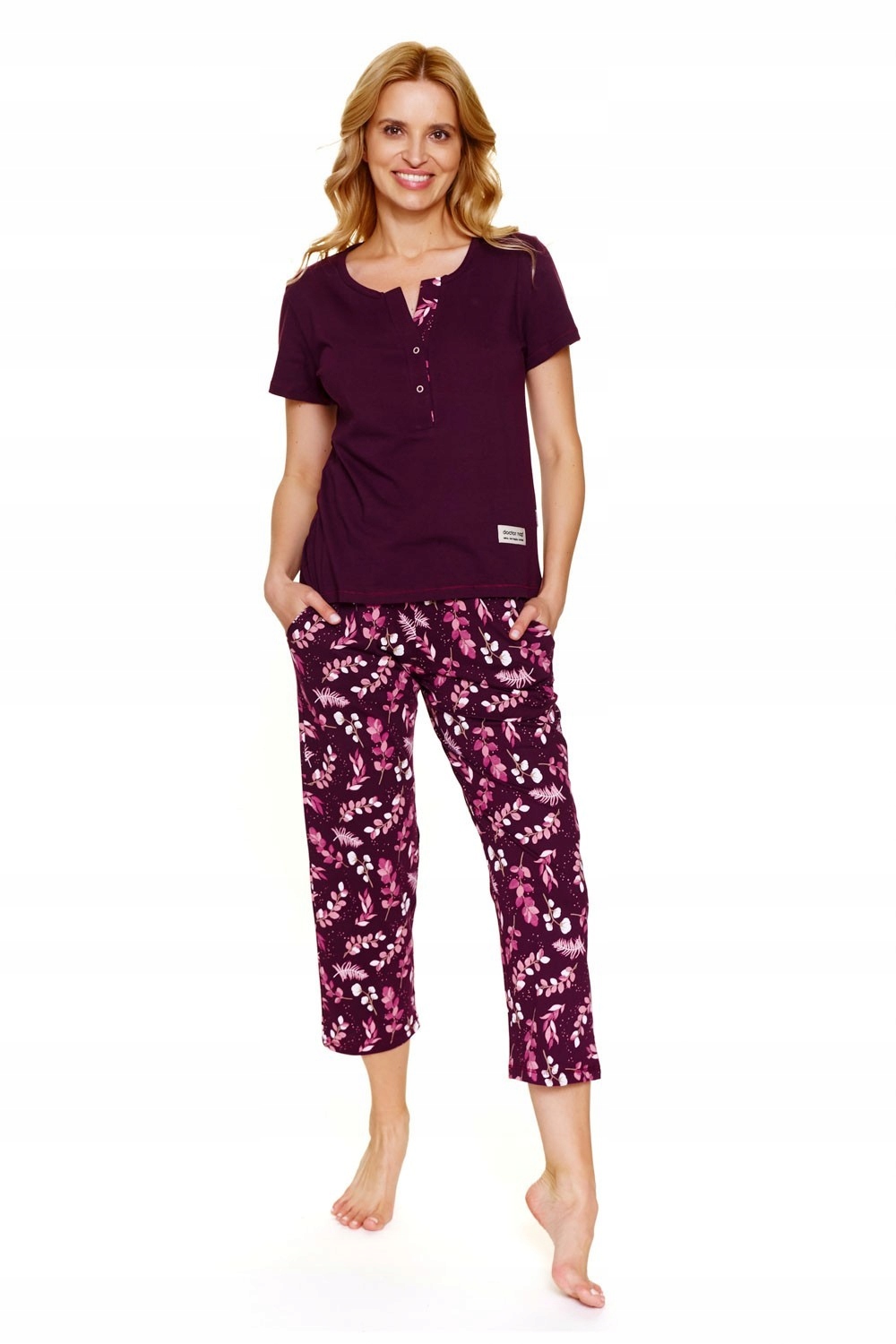 Dámské bavlněné pyžamo Doctor Nap s krátkým rukávem a kalhotami Burgundy vel. S