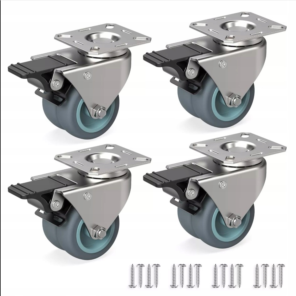 Sada 4 nábytkových koleček 50 mm pro vysoké zatížení s brzdami do 100 kg