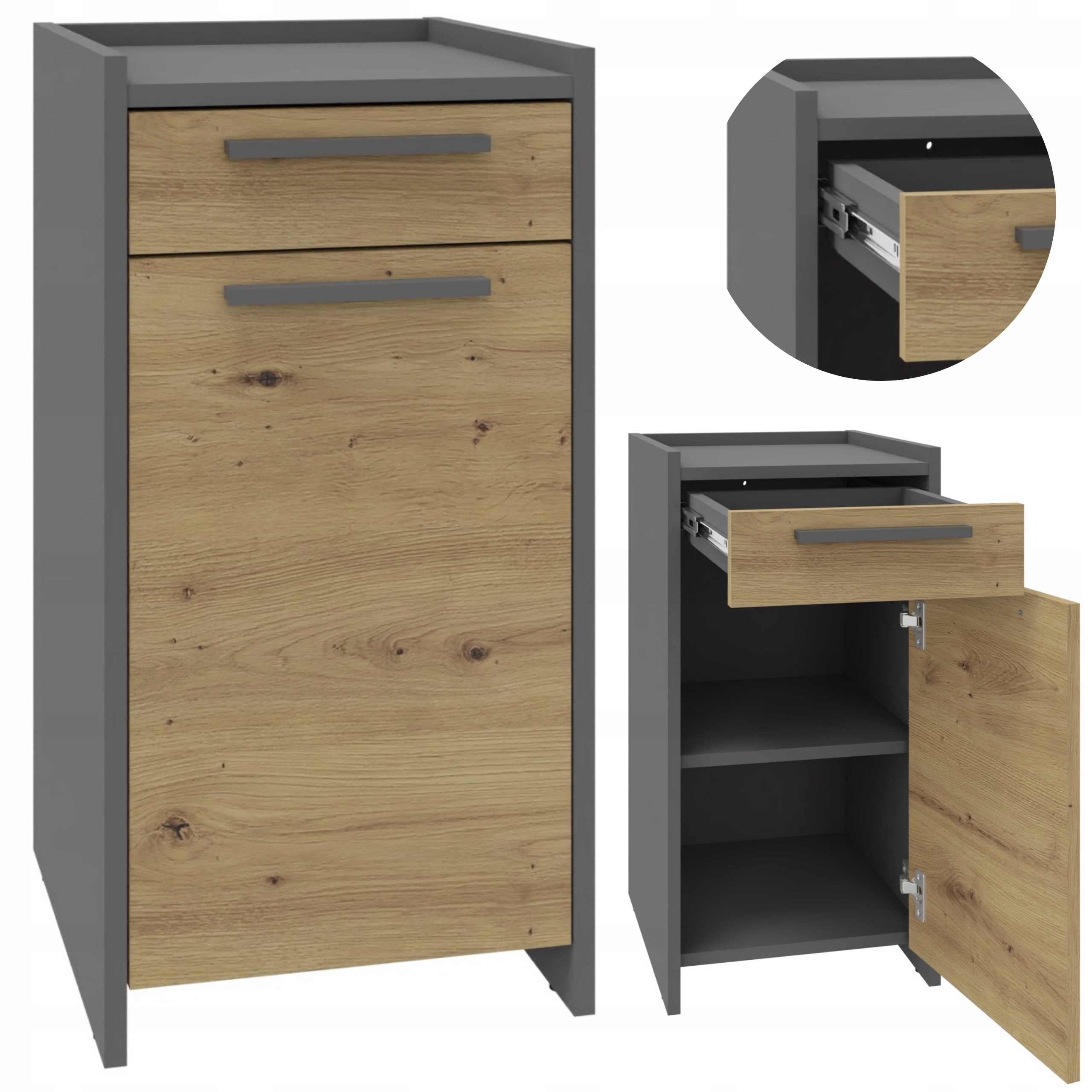 Komoda Altivo 1D1SN artisan-antracitová, malý regál, funkčná skrinka na oblečenie