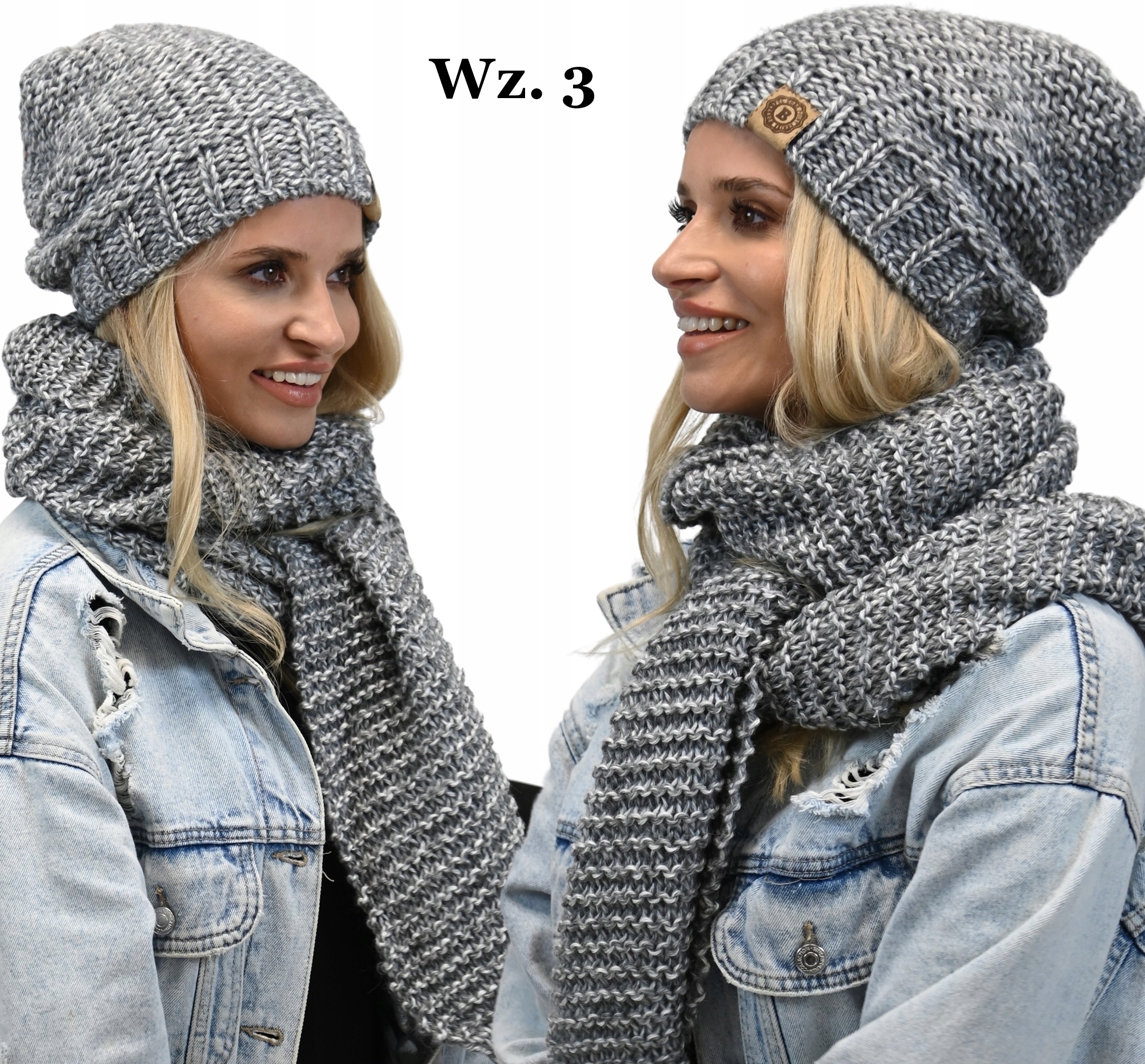 CZAPKA + bardzo DUŻY SZALIK CIEPŁY POLSKI KOMPLET Model Be3