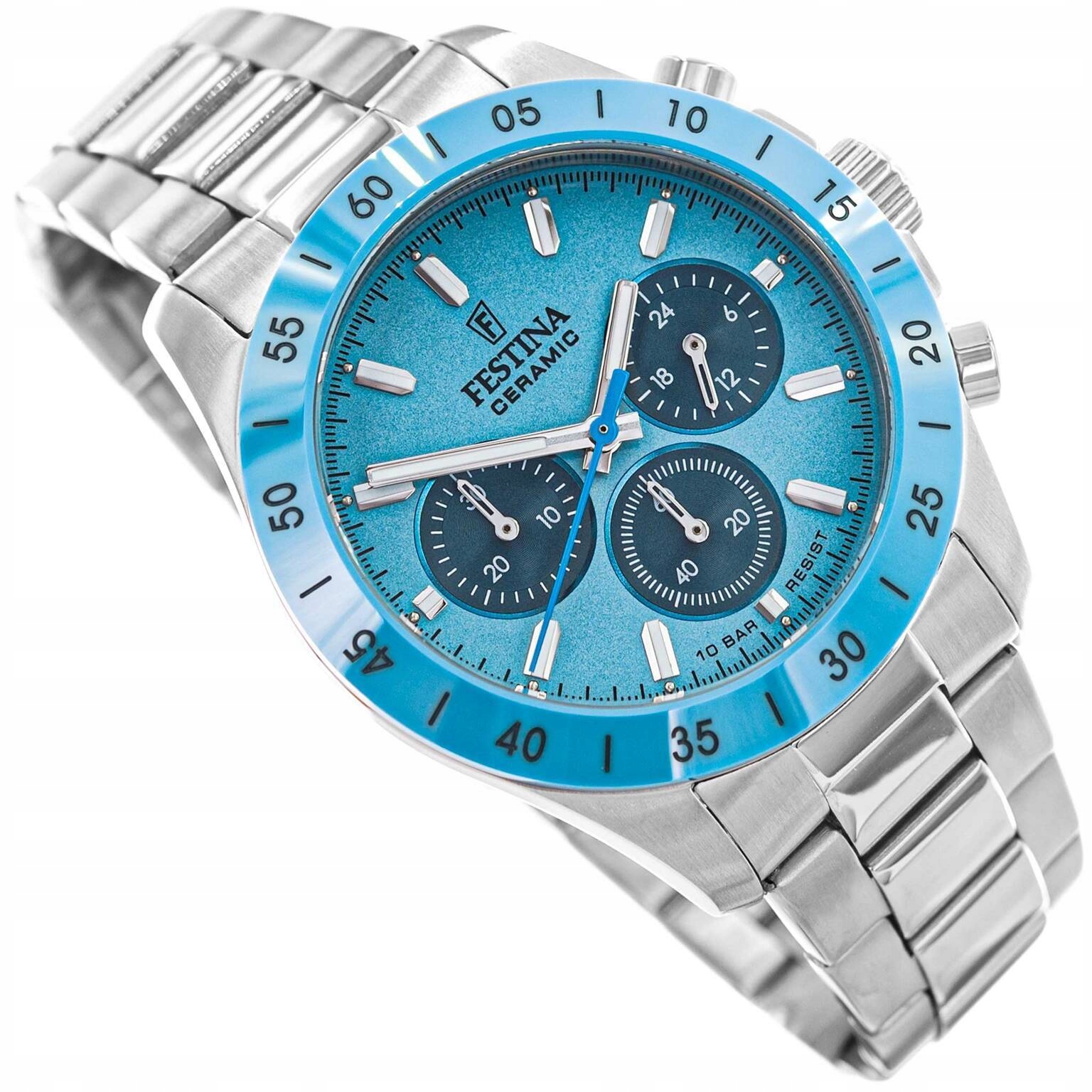 Dámské Hodinky Festina F20693/3 Keramické Stříbrné Na Náramku Chronograf