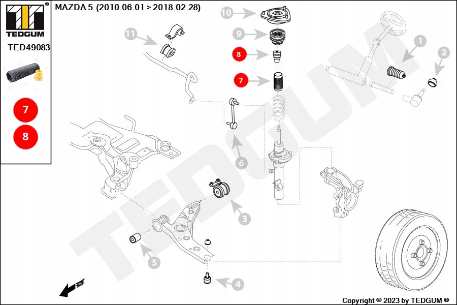 ODBOJNIK AMORTYZATORA PRZEDNIEGO LEWY PRAWY OSŁONA FORD MAZDA VOLVO Producent części Tedgum