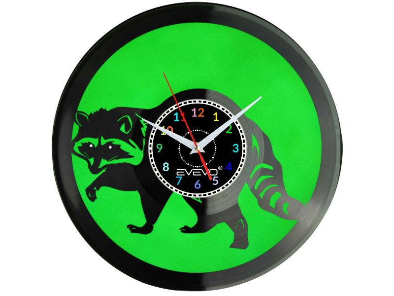 Mýval Pracz Procyon Lotor Nástěnné Hodiny Fluorescenční Pozadí Vinylová Deska