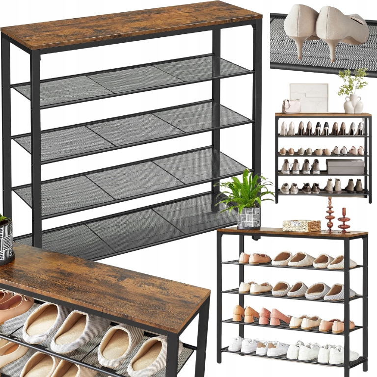 Skrinka Regál na topánky Rustikálny 4 police do predsiene Stojan s doskou Loft