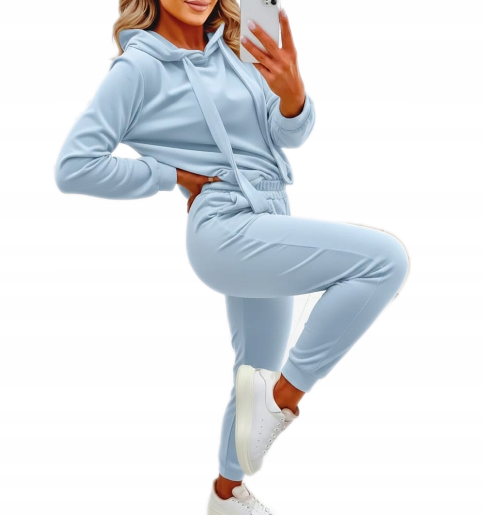 Piękny Komplet dresowy dresy damskie welurowe bluza z kapturem baby blue S