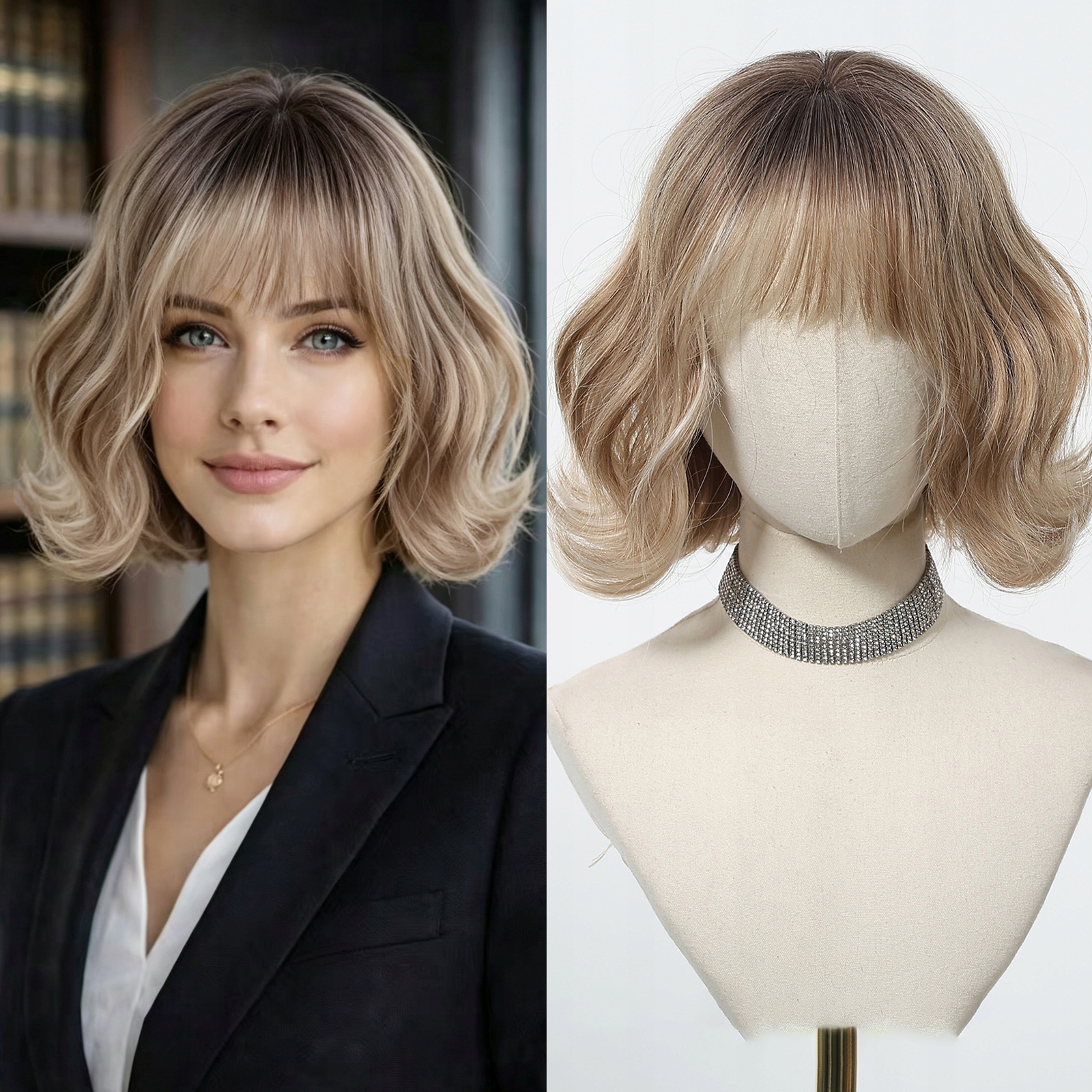 Dámská paruka Krotkie Ombre Blond Kudrnaté vlasy 26 cm