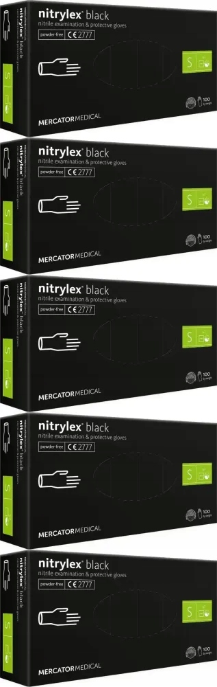 Rękawiczki nitrylowe rozmiar S, 100 Sztuk czarne bezpudrowe Mercator x 5
