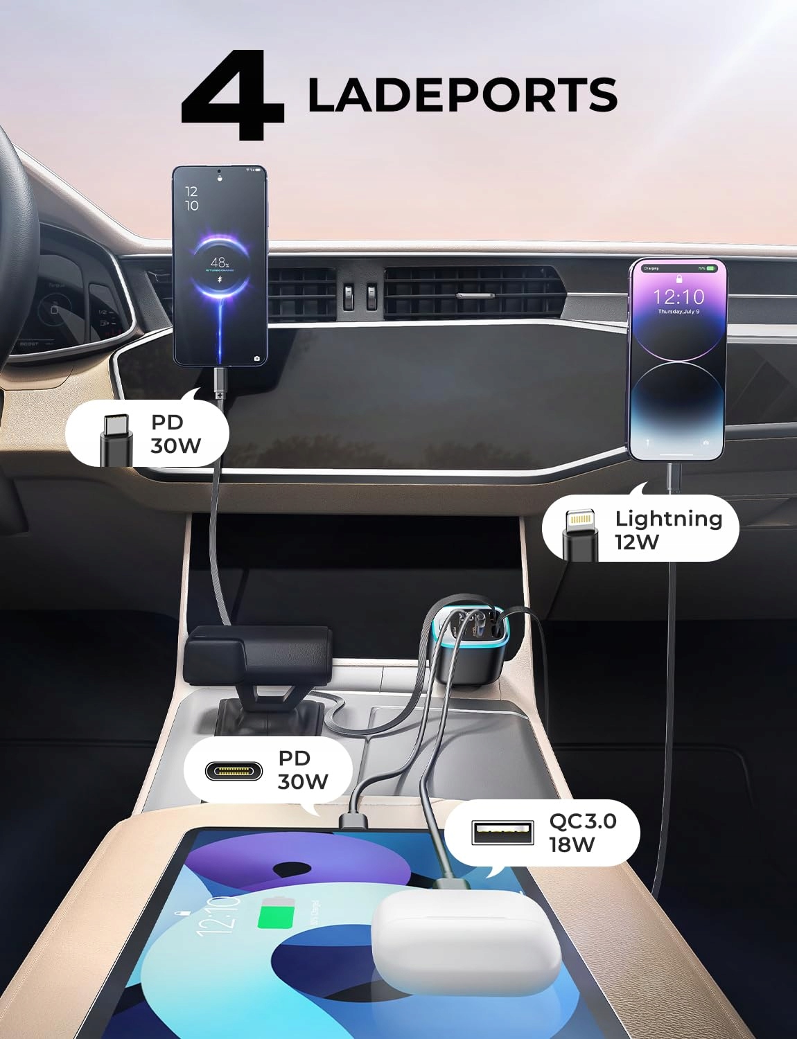 ROLGNO Ładowarka 72W 4 Porty USB C iPhone Galaxy — miniatura 3