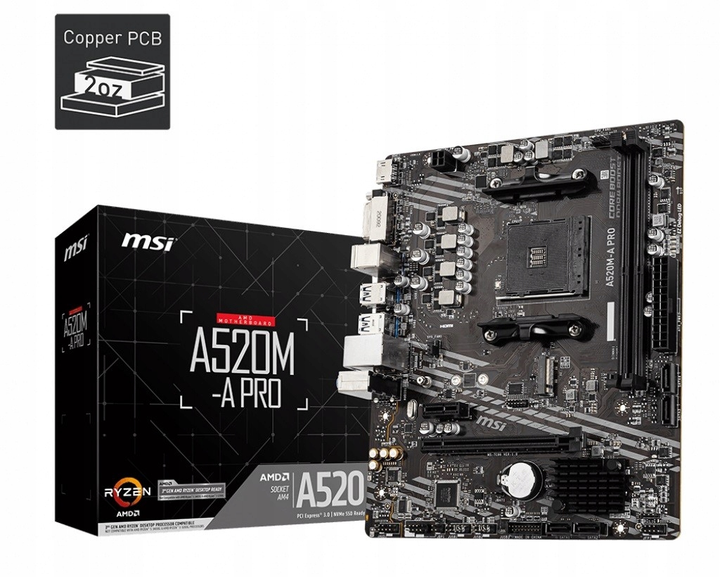 Msi Základná doska A520M-A Pro AM4 2DDR4 Dvi/hdmi Usb 3.2 mATX