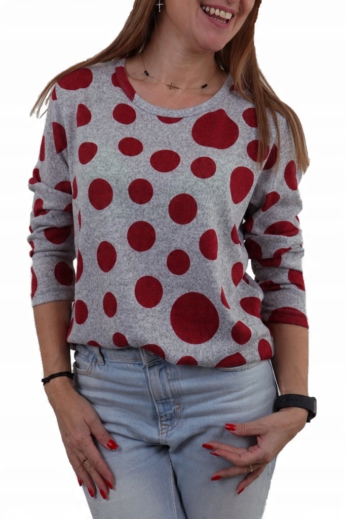 

Lekki Sweterek Bluzka Kropy Grochy Print *L